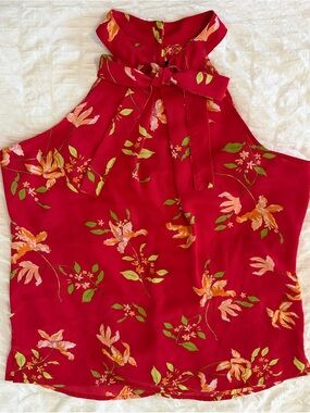 New York & Company Pink Floral Tie-Neck Halter Tank